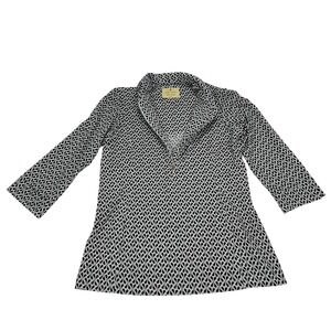 Sport Haley Black White Geometric 3/4 Sleeve Zip Golf Polo Top Women's Small